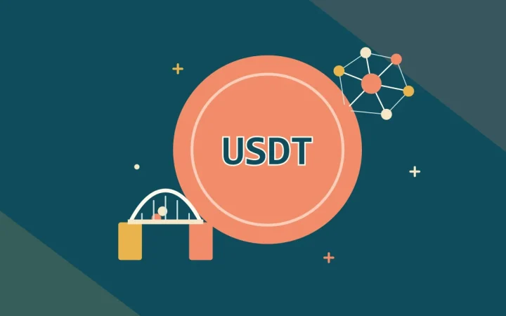 Иллюстрация монеты с мостом между двумя цепочками для руководства по стейблкоинам и сетям