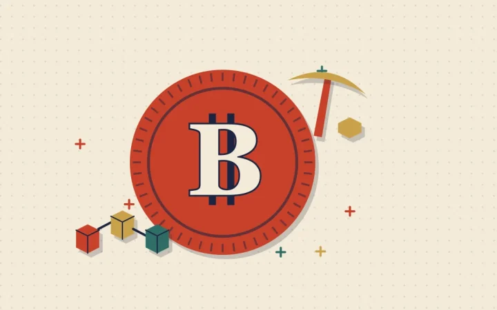 Иллюстрация монеты со связанными блоками блокчейна для руководства по Bitcoin