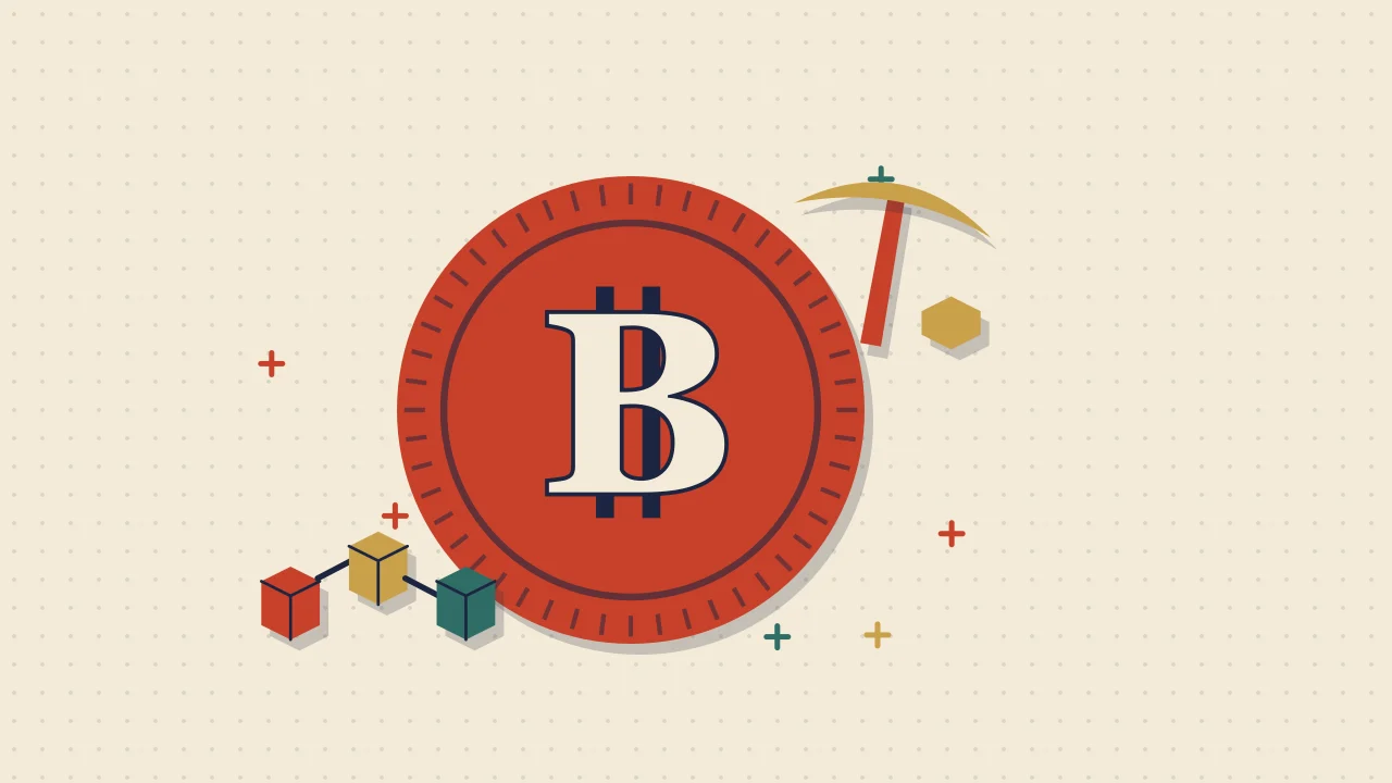 Иллюстрация монеты со связанными блоками блокчейна для руководства по Bitcoin