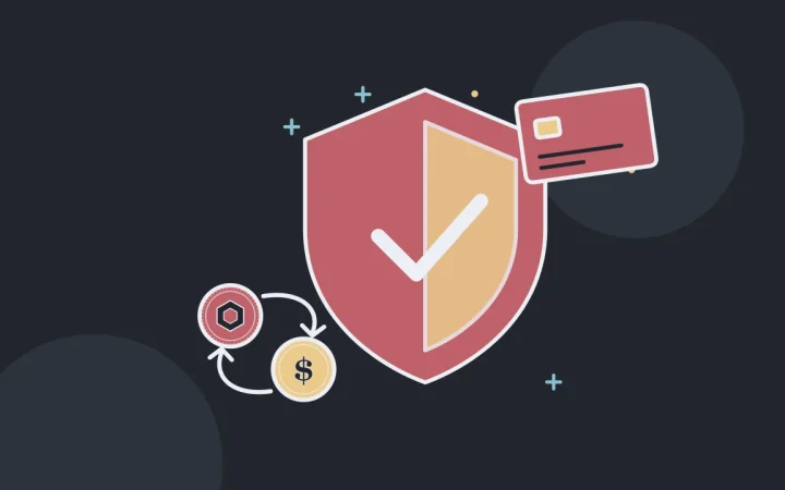 Иллюстрация щита безопасности с двумя обмениваемыми монетами для руководства по покупке и обмену
