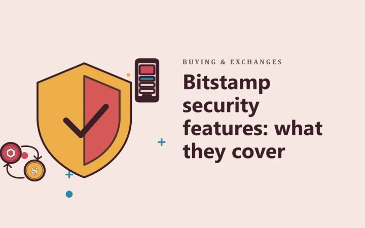 Функции безопасности Bitstamp: что они охватывают: иллюстрация щита безопасности и двух обмениваемых монет