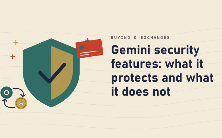 Функции безопасности Gemini: что они защищают, а что нет: иллюстрация со щитом безопасности и двумя обмениваемыми монетами