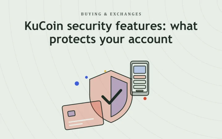 Функции безопасности KuCoin: что защищает ваш аккаунт: иллюстрация щита безопасности и криптокарты