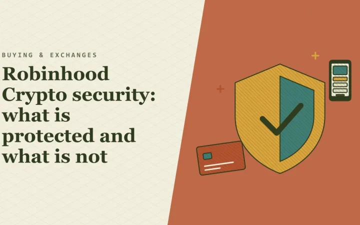Безопасность Robinhood Crypto: что защищено, а что нет: иллюстрация со щитом безопасности и криптокартой