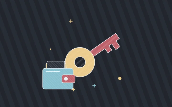 Иллюстрация приватного ключа с криптокошельком для руководства «Основы криптовалют»