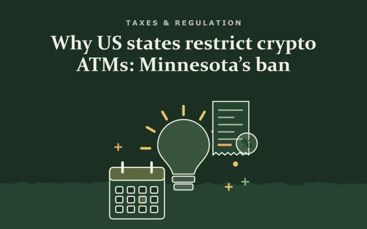 Почему штаты США ограничивают криптобанкоматы: запрет в Миннесоте: иллюстрация идеи в виде лампочки и календаря