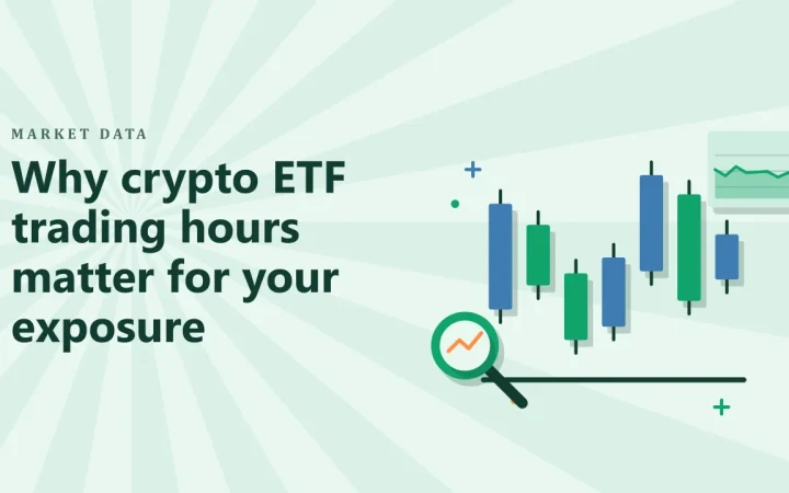 Почему часы торговли крипто-ETF важны для вашей позиции: иллюстрация со свечным графиком и лупой над графиком